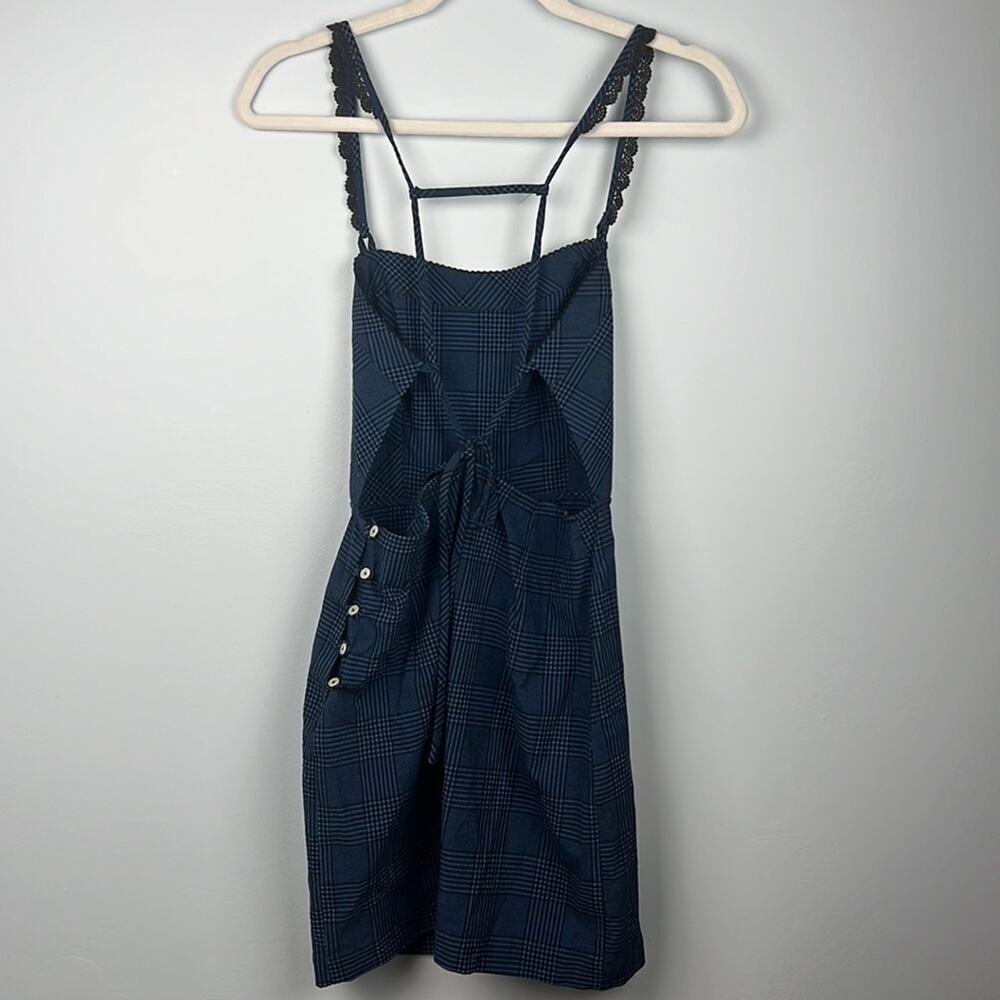 Free People Intimately FP black and blue plaid apron style mini dress small - Picture 5 of 9